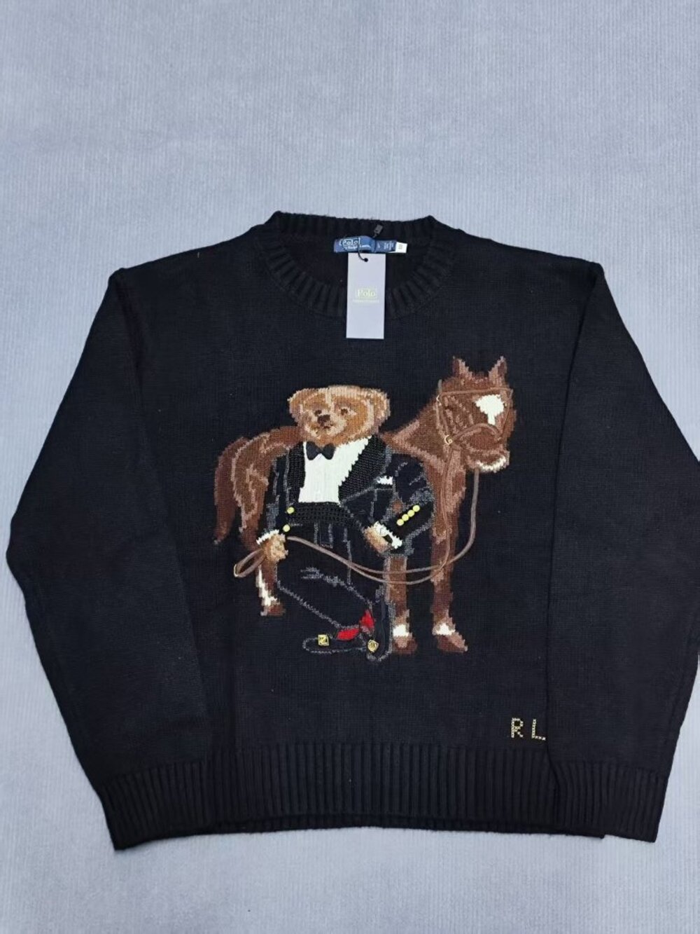 Polo Ralph Lauren Black Tuxedo Polo Bear & Horse Crewneck Sweater